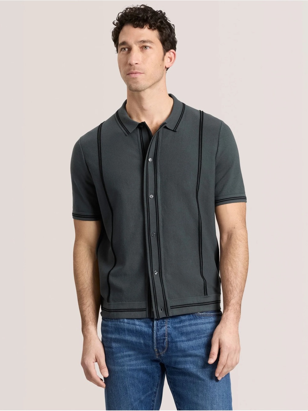 Ted Baker London Charcoal Grey Short Sleeve Sweater Polo Shirt with Black Trim